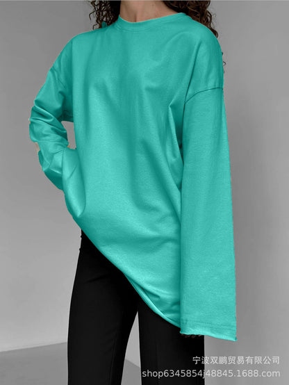Women's Oversized Distressed Cotton Long Sleeve Tee