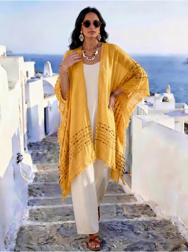 Fringe Kimono Cover Up Resort Lightweight Cardigan