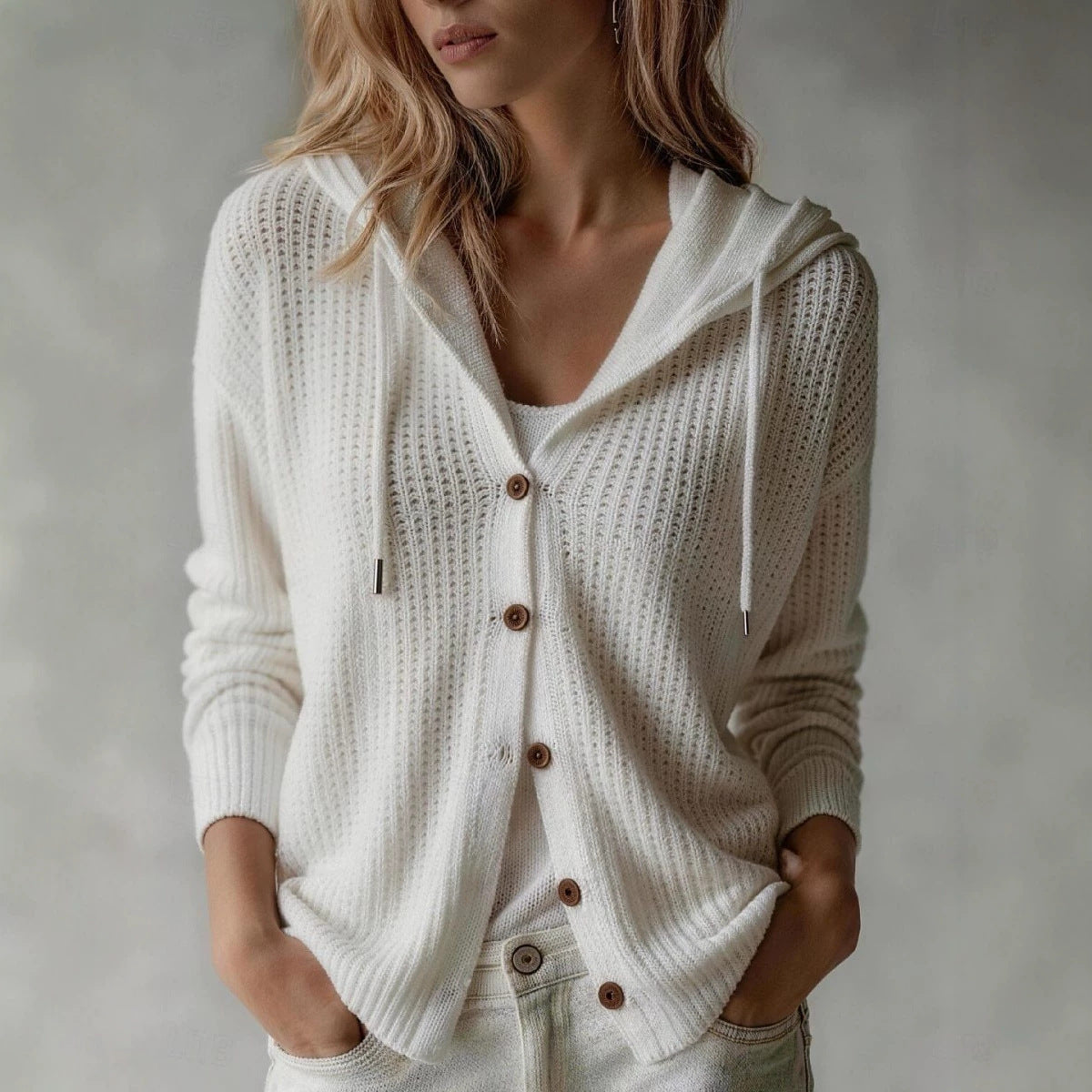 Oversized Hooded Knit Cardigan Button Front Sweater