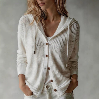 Oversized Hooded Knit Cardigan Button Front Sweater