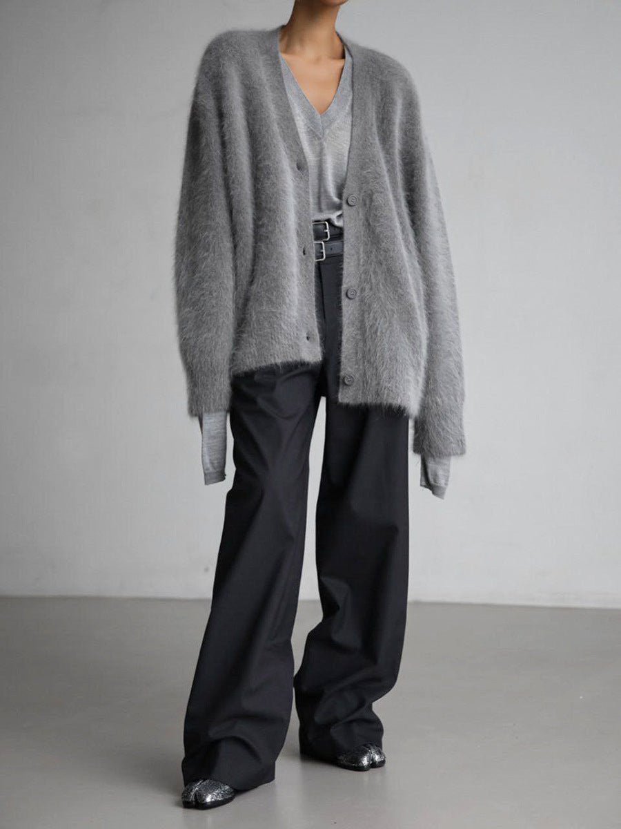Women’s Faux Fur Cardigan Soft Oversized Knit Sweater
