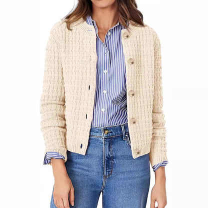 Women's Cropped Cardigan Button Front Textured Knit