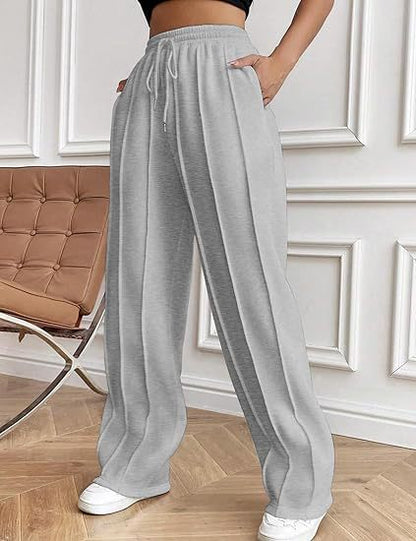 High Waist Cotton Wide Leg Drawstring Pants