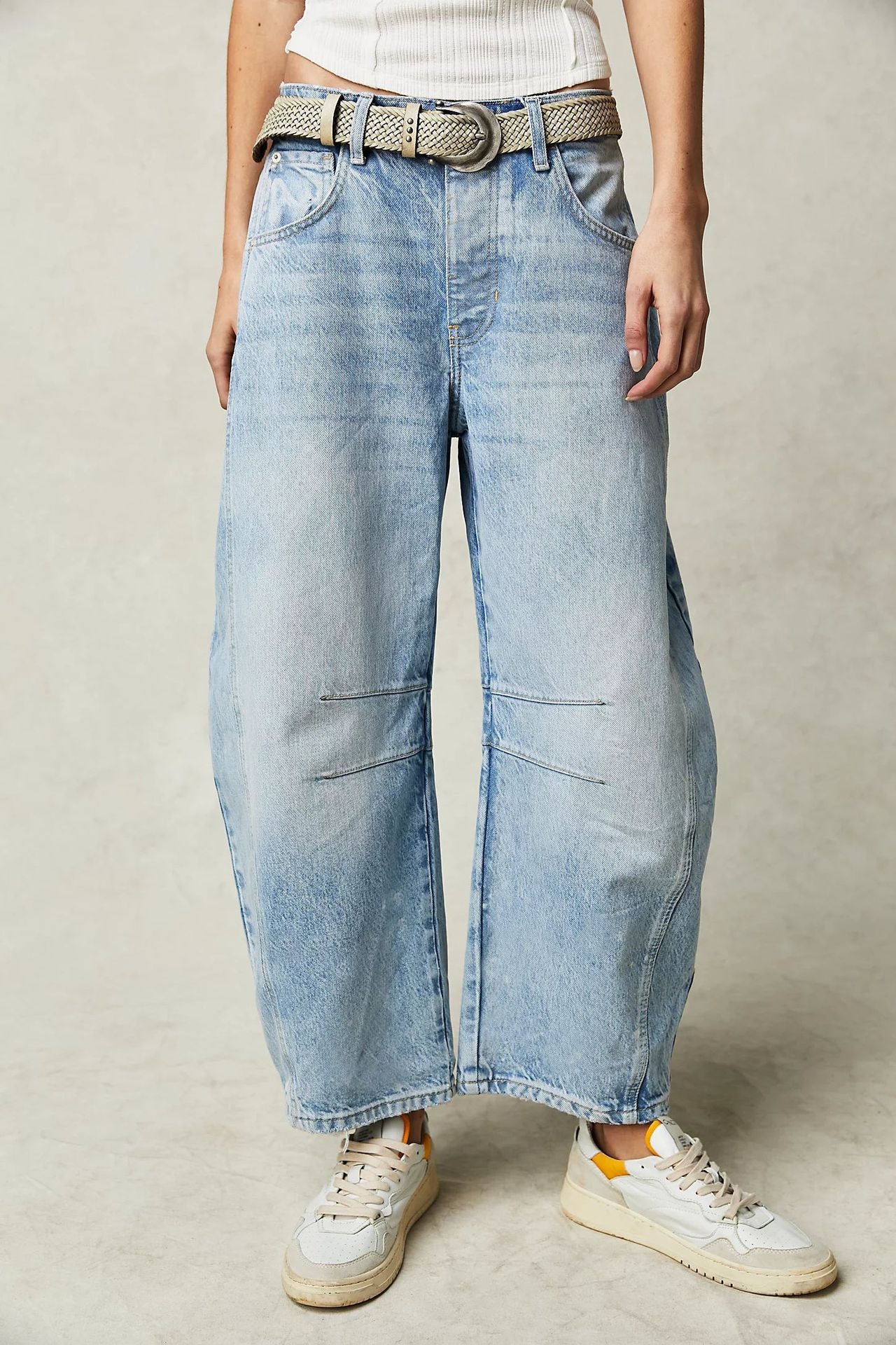 Washed Denim Wide Leg Jeans High Waist Loose Fit