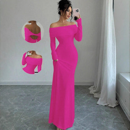 Off Shoulder Cutout Back Ruched Bodycon Maxi Dress