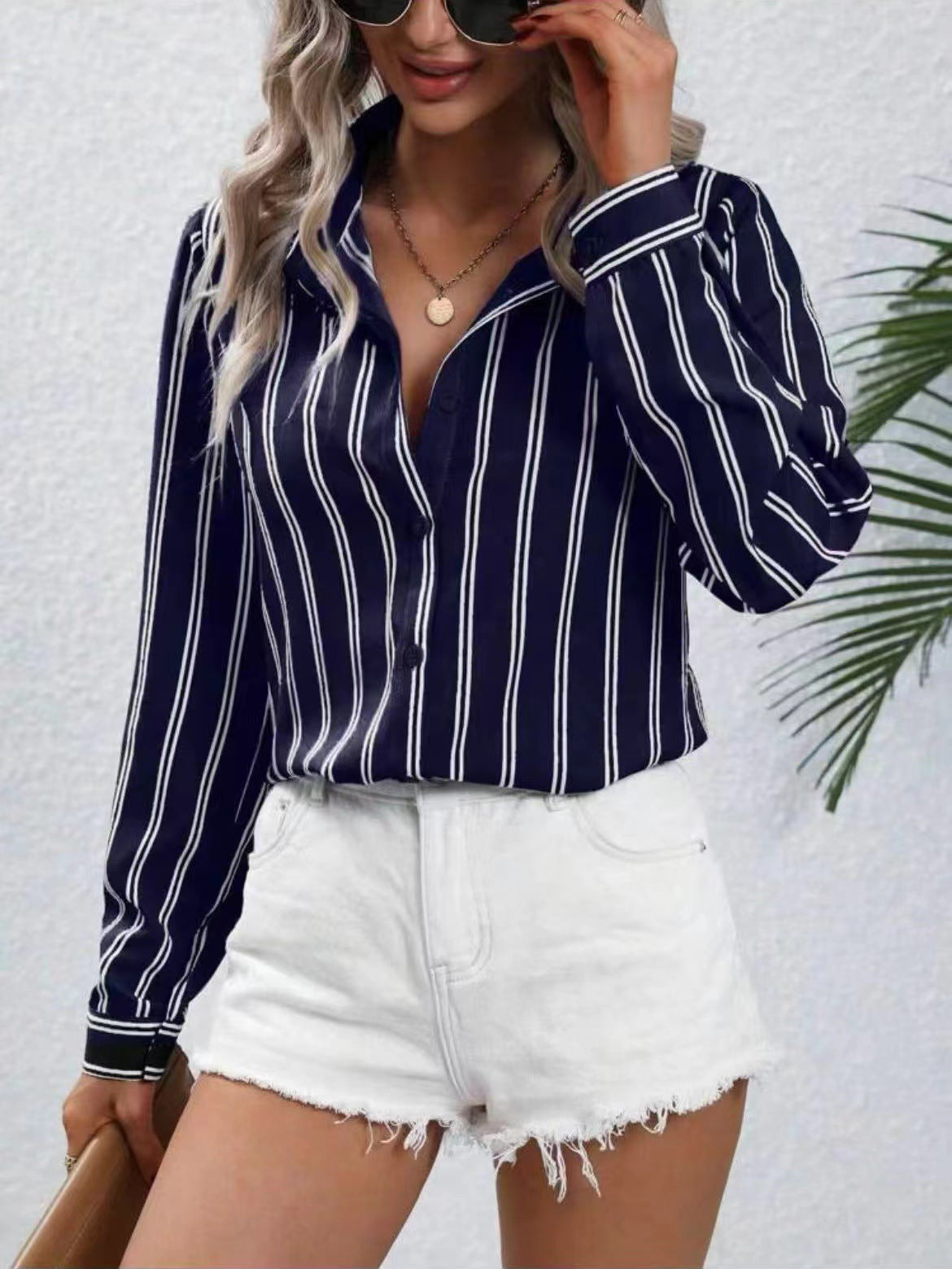 Women's Striped Long Sleeve Business Casual Shirt