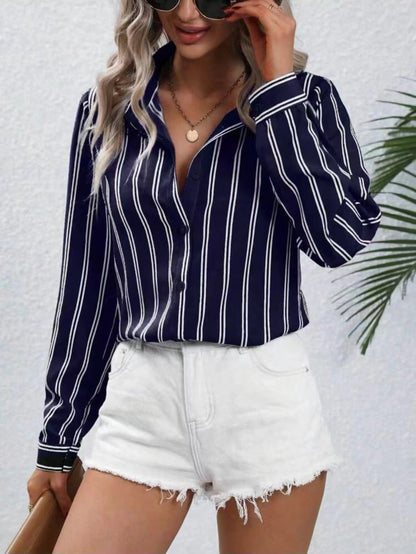 Women's Striped Long Sleeve Business Casual Shirt