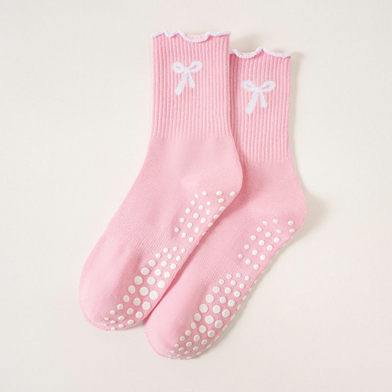 Womens Bow Grip Pilates Socks Non Slip Yoga Socks