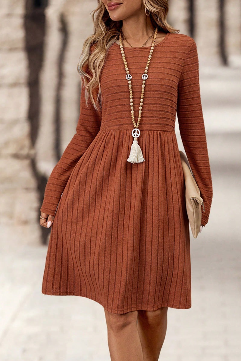 Women's Long Sleeve Ribbed A-Line Midi Dress