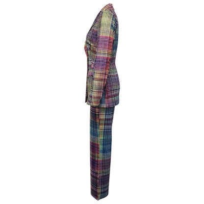 Women Plaid Blazer Pants Set Trendy Two Piece Suit