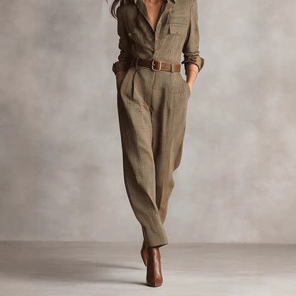 Women's Plaid Utility Belted Wide Leg Jumpsuit