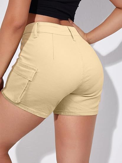 High-Waisted Slim-Fit Cargo Shorts with Pockets for Women