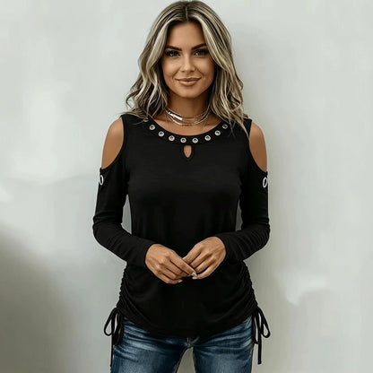 Women's Cold Shoulder Cutout Long Sleeve Side Tie Top