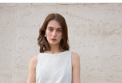 High-End 100% Linen Tank Top Slim Fit Round Neck Women’s Top