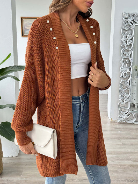 Women's Solid Color Loose Sweater Pearl Bead Women's Cardigan Jacket