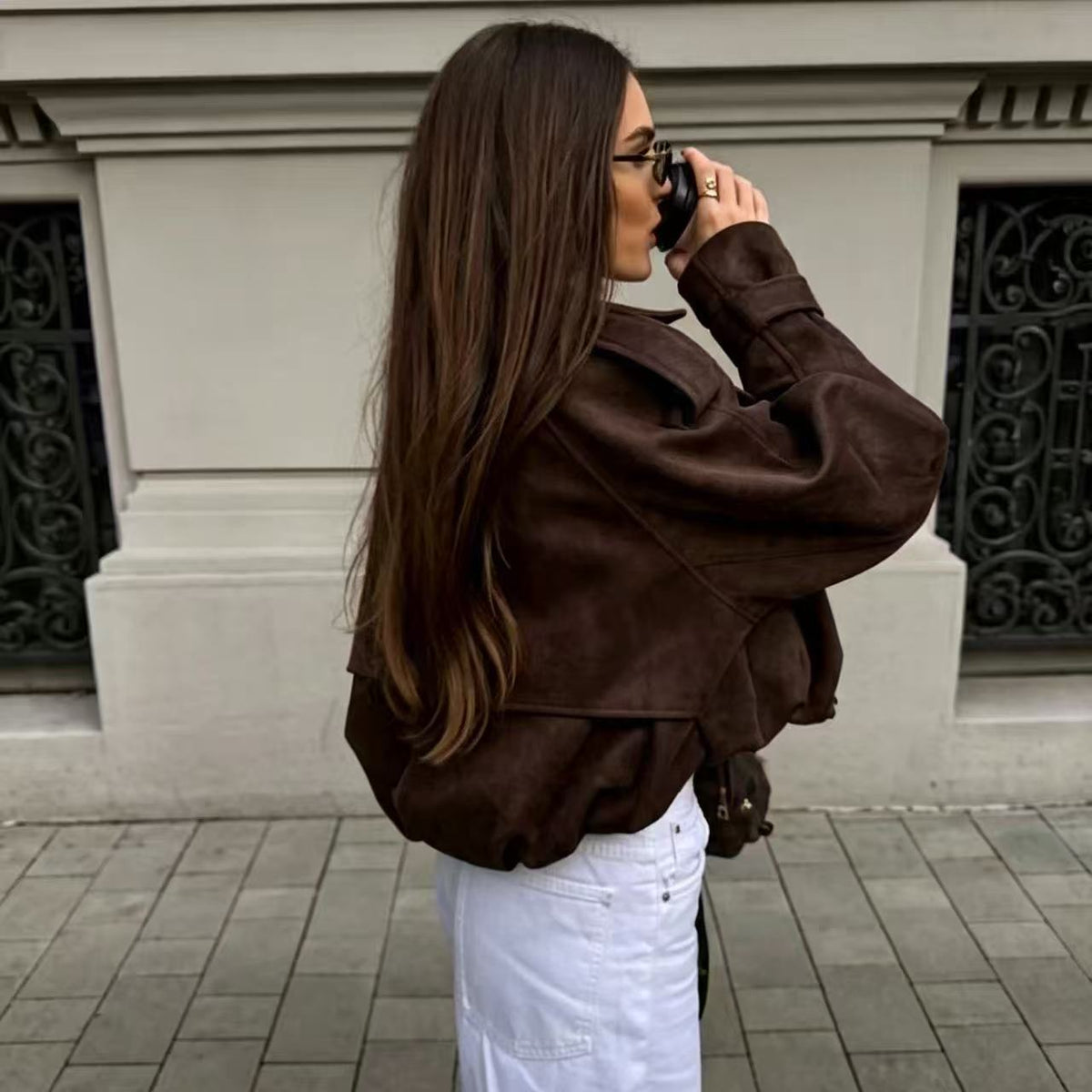 Women's Vintage Cropped Faux Suede Lapel Jacket