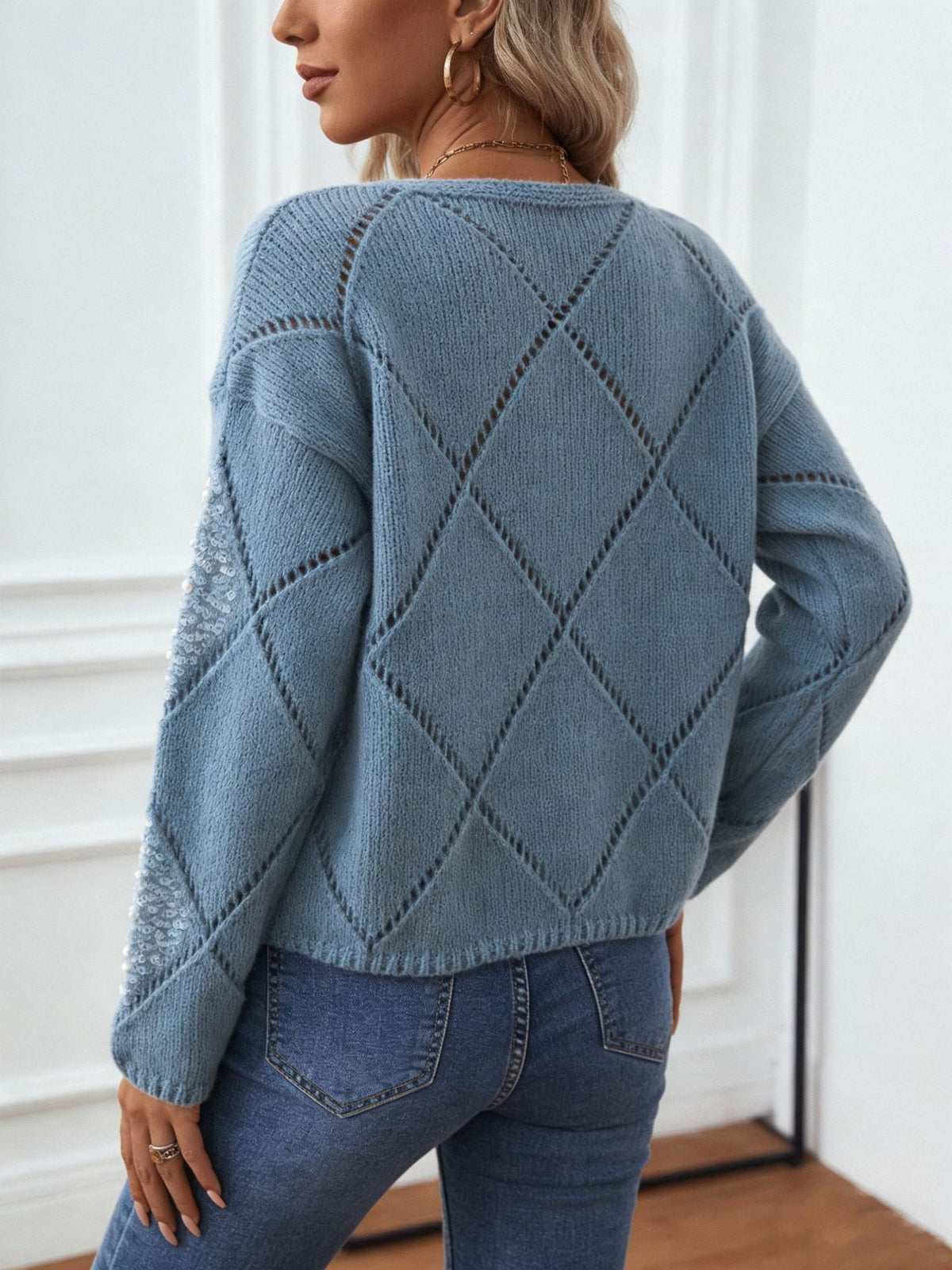 Women's Sequin Cutout Oversized Pullover Sweater