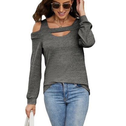 Womens Cold Shoulder Cutout Long Sleeve Loose Tunic Top
