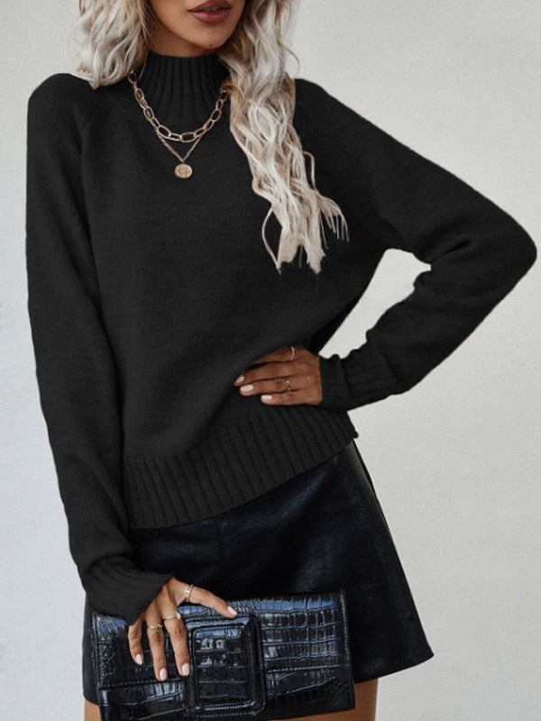 Women's Ribbed Turtleneck Sweater Side Slit Long Sleeve