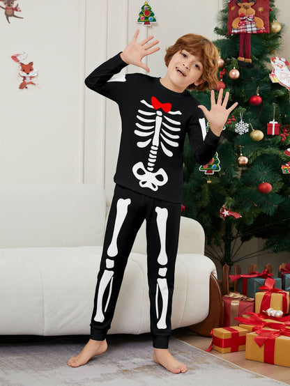 Skull Bow Halloween Parent-Child Dress Printed Pajamas