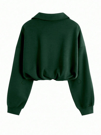 Women's Cropped Quarter Zip Drawstring Waist Sweatshirt