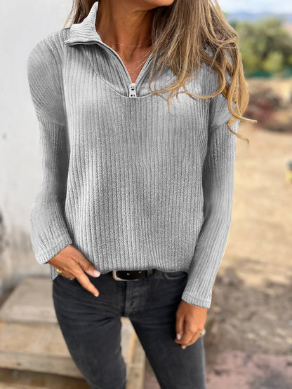 Women's Ribbed Quarter Zip Pullover Sweater Long Sleeve