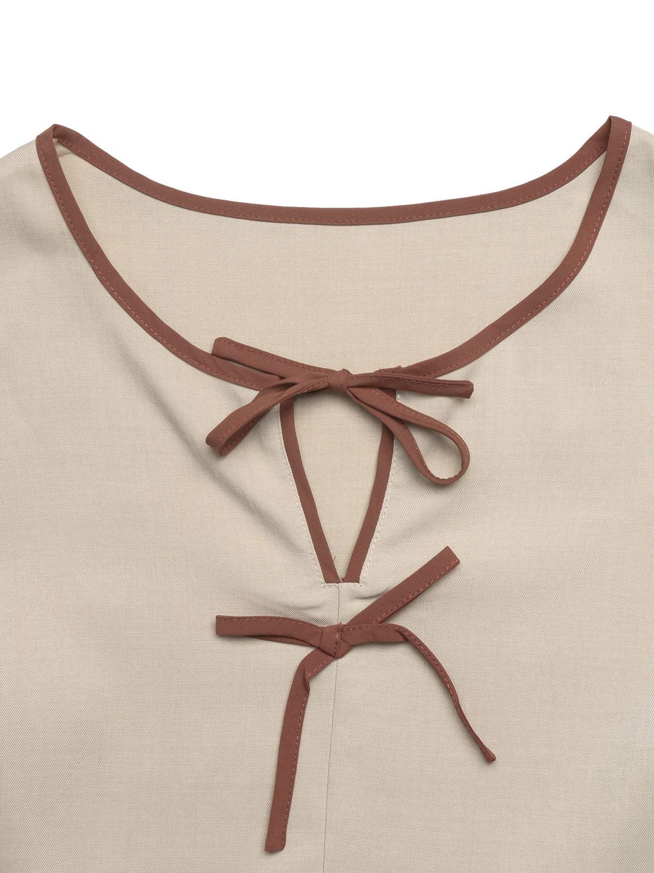 Beige Bow Tie Pullover Short Sleeve Top Cute Summer Blouse