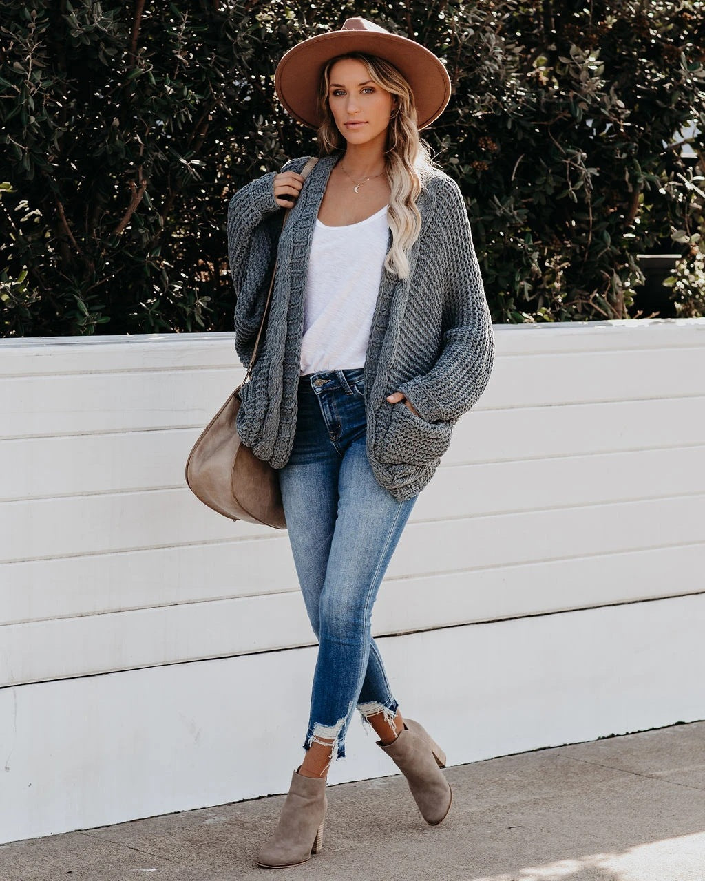 Women's Oversized Chunky Knit Open Front Cardigan Pockets