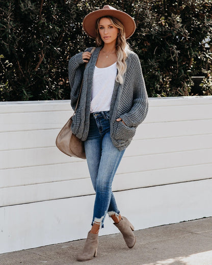 Women's Oversized Chunky Knit Open Front Cardigan Pockets