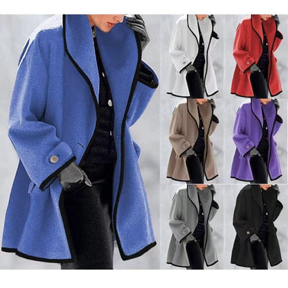 Women's Plus Size Winter Wool Coat Contrast Trim