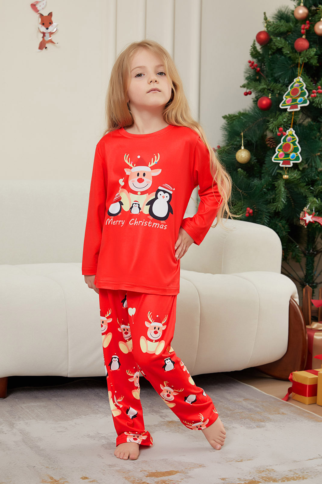 Deer Penguin Alphabet Christmas Parent-Child Dress Printed Christmas Pajamas