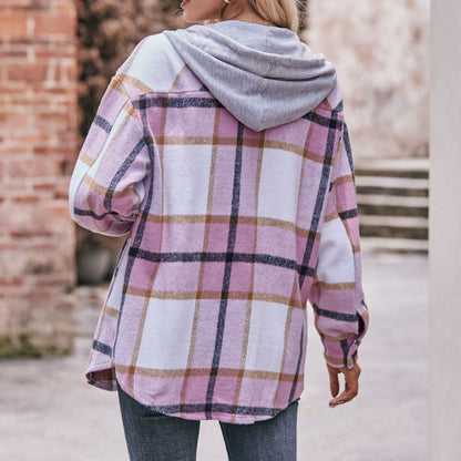 Plaid Hooded Shacket Jacket Oversized Fall Layering Coat