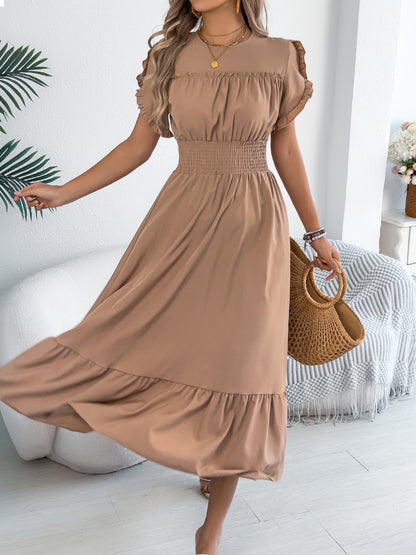 Ruffle Sleeve Smocked Waist Maxi Dress Casual Flowy