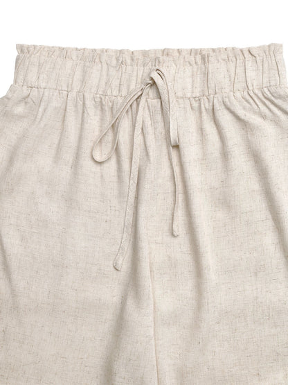Summer Casual Straight-Leg Pants Elastic Waist Wide Leg Trousers