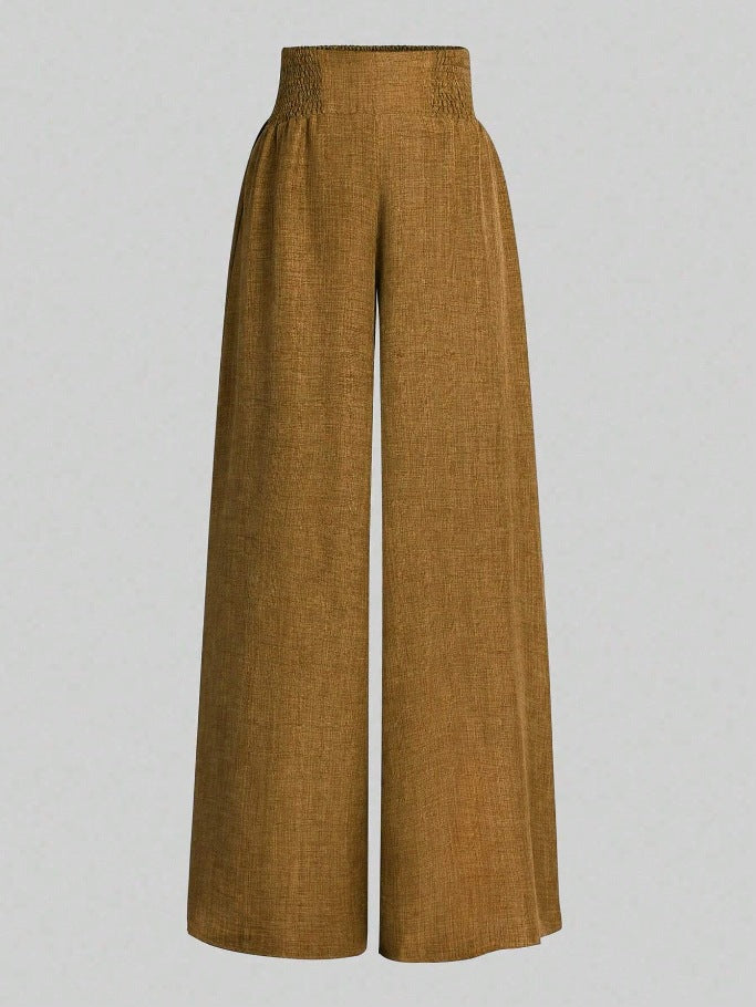 High Waist Linen Look Wide Leg Resort Pants