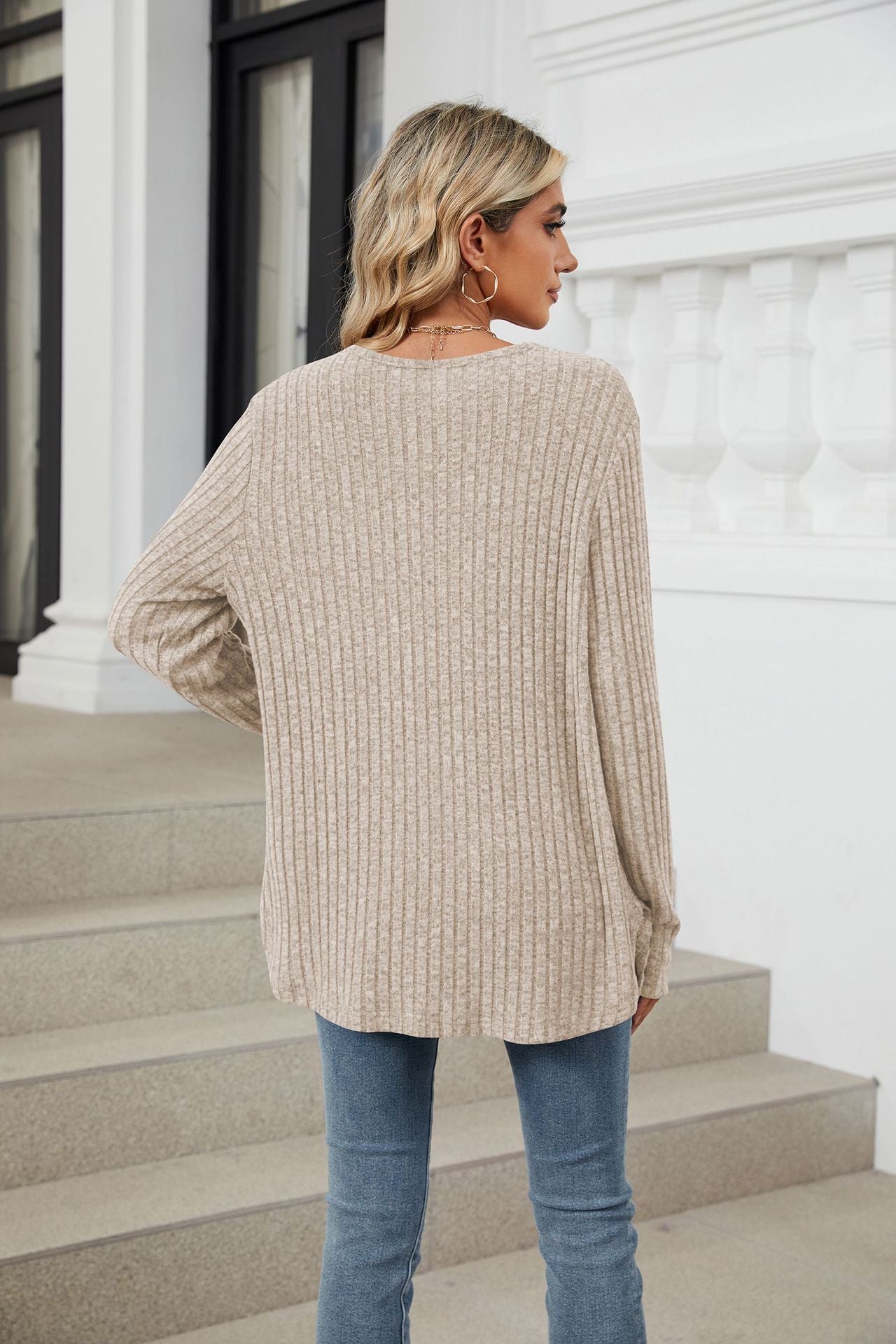 Soft Ribbed Knit Button Down Tie Front Cardigan Top