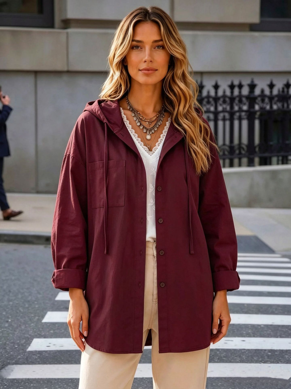Women's Oversized Hooded Utility Button Up Shacket