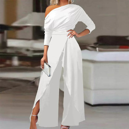 Elegant One Shoulder Wide Leg Jumpsuit Formal Party