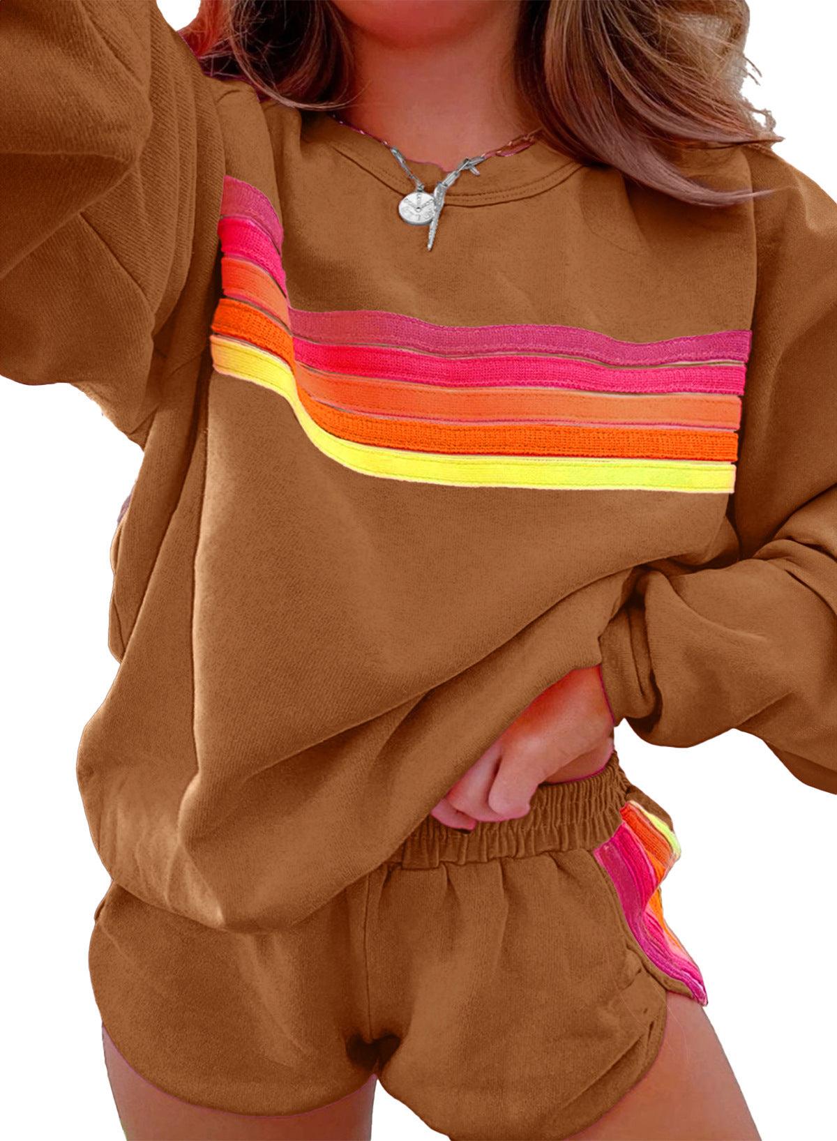 Women's Color Block Sweatshirt & Shorts Lounge Set