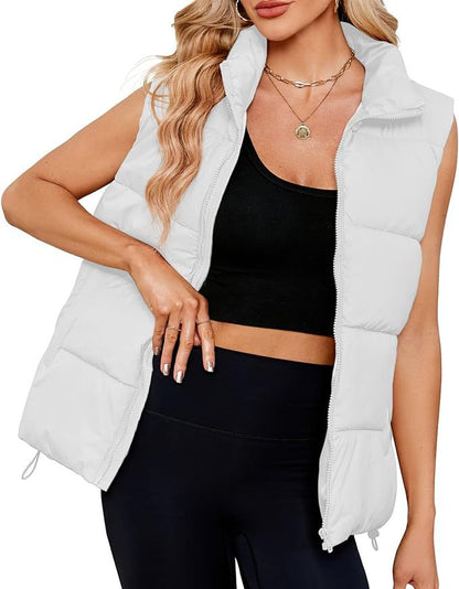 Women's Quilted Puffer Vest Stand Collar Sleeveless Jacket