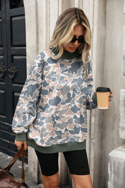 Women's Oversized Printed Mock Neck Sweatshirt Long Sleeve