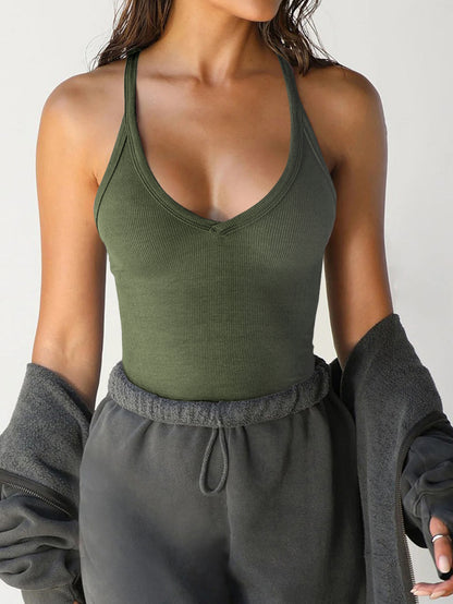 Y2K Ribbed Knit Fitted Spaghetti Strap Tank Top