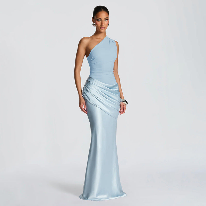 One Shoulder Ruched Bodycon Maxi Dress