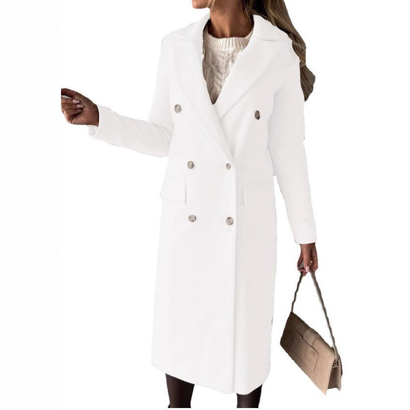 Women's Elegant Double Breasted Long Wool Overcoat