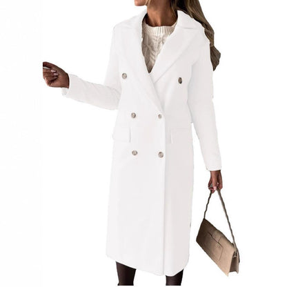 Women's Elegant Double Breasted Long Wool Overcoat