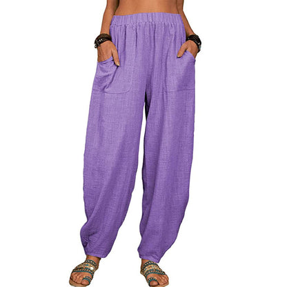 Women's Linen Harem Pants High Waist Loose Casual Boho