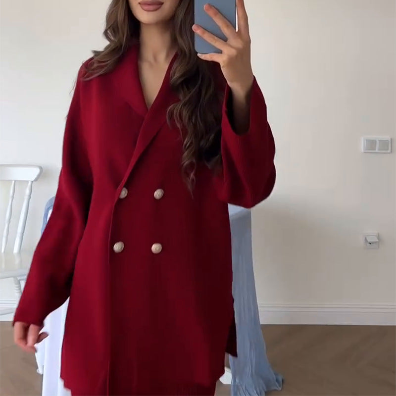 Elegant Two Piece Button Cardigan Maxi Skirt Set
