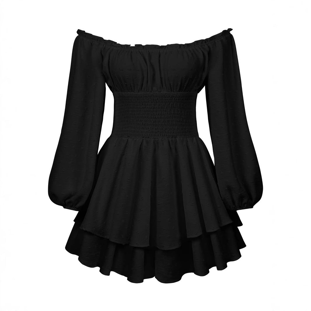 Off Shoulder Smocked Ruffle Mini Dress Puff Sleeve