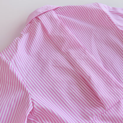 Women's Striped Tie Waist Long Sleeve Button Down Shirt