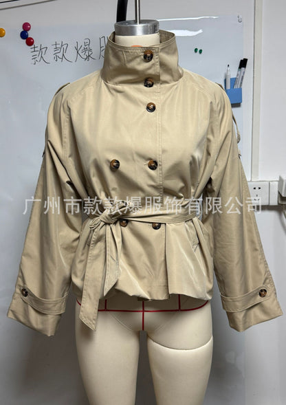 Women's Belted Double Breasted Cropped Trench Coat